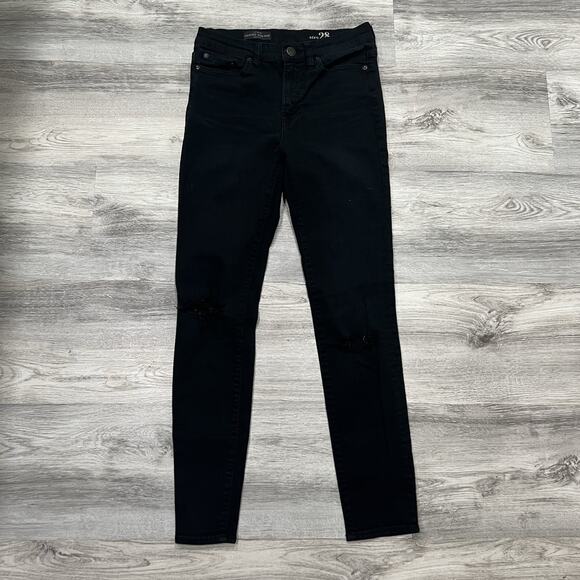 J.Crew Lookout High Rise Black Distressed Knee Skinny Jeans‎ Size 28 - Picture 1 of 13